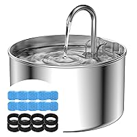 Cat Water Fountain + 8 Filters + 8 Sponges, 304 Stainless Steel Pet Water Fountain, 24 Hours Keep The Water Clean, 74oz Capacity, Ultra-Quiet, No Sputter, Compact, Easy Cleaning