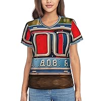 Old License Picture Women's T-Shirts Collection,Classic V-Neck, Flowy Tops and Blouses, Short Sleeve Summer Shirts,Most Women