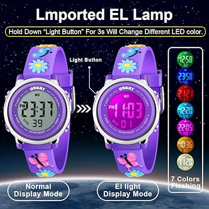 USWAT Kids Watch 3D Cartoon Toddler Wrist Digital Watch Waterproof 7 Color Lights with Alarm Stopwatch for 3-10 Year Boys Girls Little Child