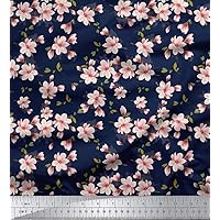 Soimoi 58 Inches Wide Floral Print Cotton Voile Fabric Sewing Material by The Yard- Blue