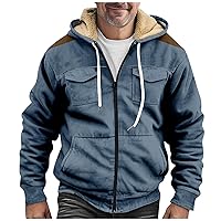 Mens Sherpa Jacket With Hood Big and Tall Fleece Lined Zip Up Warm Hoodies Sweatshirt Winter Retro Print Thick Coat