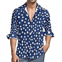 Navy Blue Night Sky Stars Men's Shirt Long Sleeve Button Down Casual Blouse Shirts Tops
