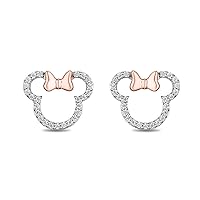 Women's and Girls Mickey or Minnie Mouse 14K Gold Plated sterling Silver Cz Stud Earrings Simulated Diamond Ear Studs Gifts for