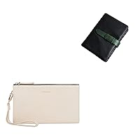 DORIS&JACKY Goatskin Leather Wristlet Clutch Wallet Cute Small Pouch Bag With Strap (3-Off white)