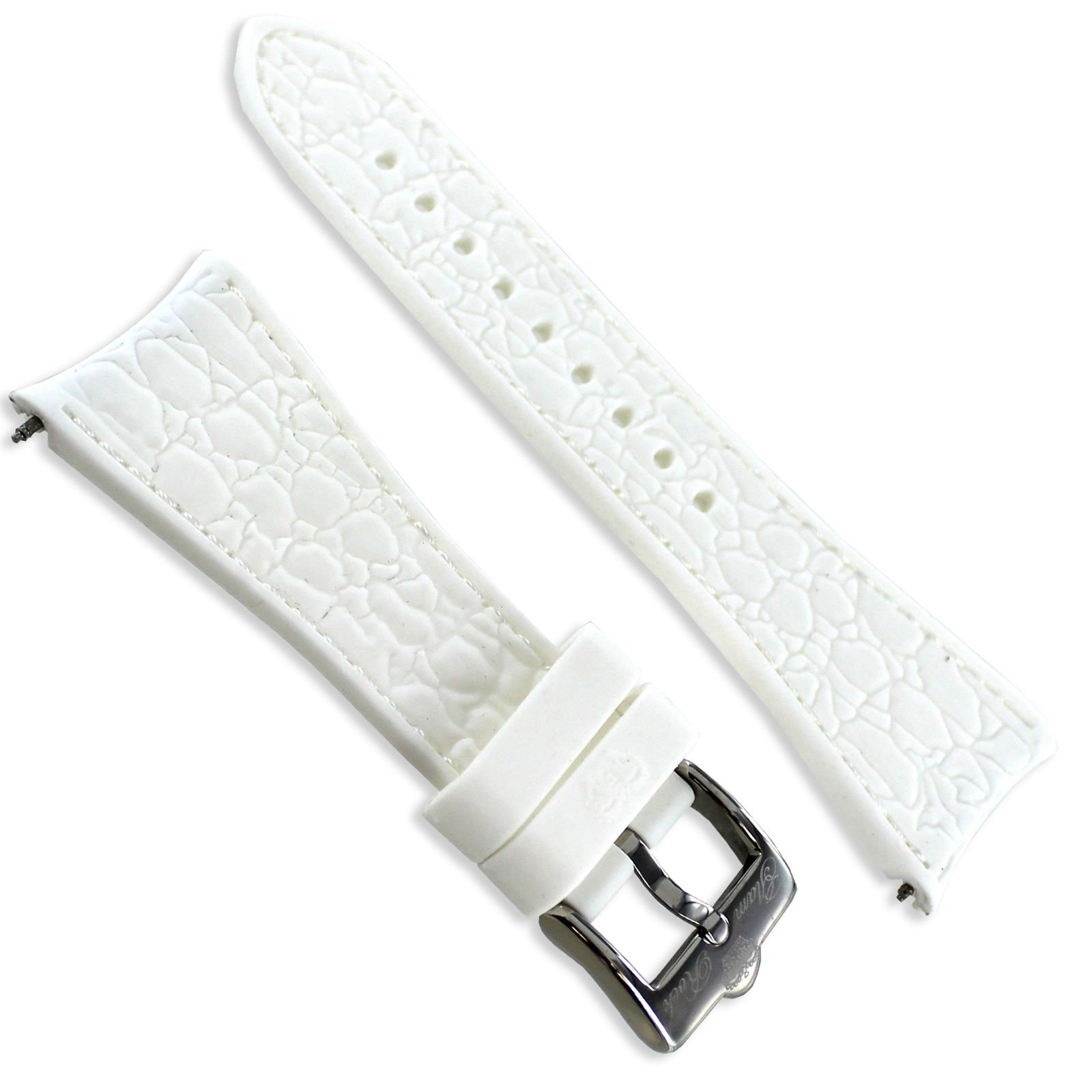 26mm Glam Rock White Textured Soft Silicone W/Curved Ends Watch Band