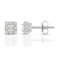 Natalia Drake Tiny Antique Style 1/5 Cttw Square Diamond Stud Earrings for Women in Rhodium Plated 925 Sterling Silver Color H-I/Clarity I1-I2