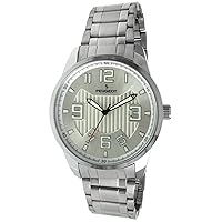 Peugeot Men's Large Silver-Tone Wrist Watch - Easy Reader with Carbon Fiber Cutout Dial and Bracelet