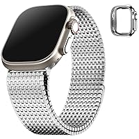 Fullmosa Compatible Apple Watch Metal Bands Ultra 49mm, Stainless Steel Mesh Loop Magnetic Clasp iWatch Band with TPU Case for Apple Watch Ultra/Ultra 2 for Men Women (Silver)