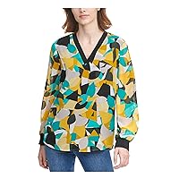 Calvin Klein Womens Abstract Pullover Blouse, Multicoloured, Small