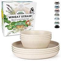 Grow Forward Premium Wheat Straw Plates and Bowls Sets - 8 Piece Unbreakable Microwave Safe Dishes - Reusable Dinnerware Sets - Bowls for Cereal, Soup, Camping, RV - Sahara