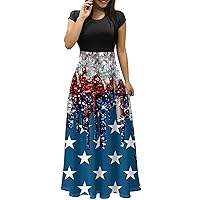 Women's Dresses Fashion Casual Print Round Neck Short Sleeves Oversized Maxi Dress 4Th of July, S-3XL