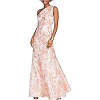 Adrianna Papell Womens Floral Gown One Shoulder Dress, Metallic, 0