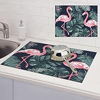 Dish Drying Mat for Kitchen Counter 18x24 Inch Microfiber Dish Drying Pad Flamingo and Leaves Absorbent Large Dishes Drainer Mats for Kitchen Countertops Sinks Draining Racks