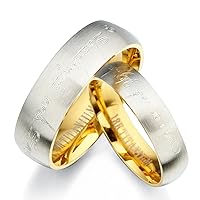 Gemini Personalized His and Her Couple Two Tone Yellow Gold match Platinum Brush Matte Titanium Wedding Ring Set Valentine Day Gift