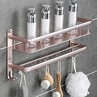 Towel Rack Bathroom Shelf with Multi Towel Bar,Double Wall-Mounted Towel Holder Rails with Hooks Pink(Color:Pink,Size:40cm)