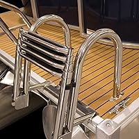 Stainless Steel in-Board 4-Steps Telescoping Boat Ladder Folding Dock Ladders Pool Hand Railing for Marine Boat Yacht Swimming Pool with Extra Wide Step