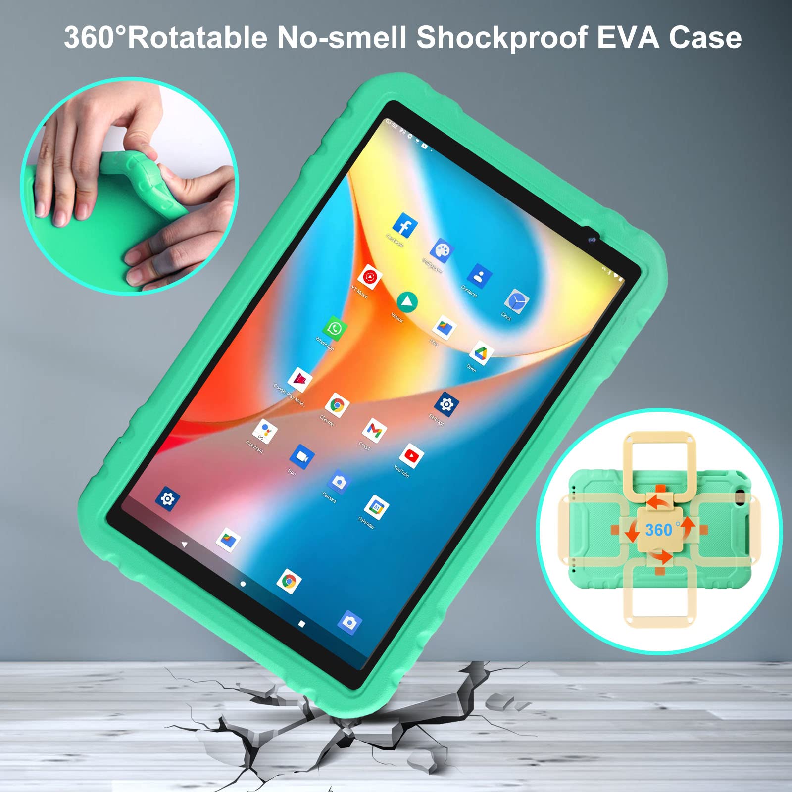 AOCWEI 2024 Tablet, 10 inch Android 13 Tablets with Octa-Core, 14GB RAM 128GB ROM, 8000mAh Battery, Drop-Proof Case, TF 512GB, HD IPS Touchscreen, 5G WiFi, Bluetooth, GPS, Split Screen -X500 Green
