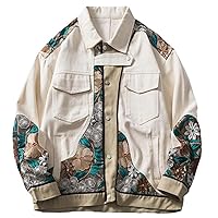 Men Streetwear Jacket Cotton Japanese Embroidery Patchwork Varsity Vintage Loose Coat Unisex Spring Tops
