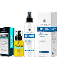 BELLISSO Biotin Hair Thickening Serum and Biotin Heat Protectant Spray for Hair with Moroccan Argan Oil