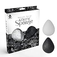 Pursonic Natural Konjac Bamboo Charcoal Facial Sponge for Gentle Face Cleansing and Exfoliation, Helps with Clogged Pores 100% Bio-Degradable,Vegan Products, 2- Pack