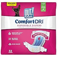 OUT! Pet Care Disposable Female Dog Diapers | Absorbent with Leak Proof Fit | Toy, 32 Count