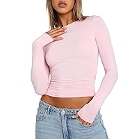 Women's Casual Long Sleeve Casual Tops Tunic Solid Cute Slimming Tee Shirts Crewneck Flowy Trendy T Shirts Beach 2024