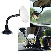 Suction Cup Car Baby Mirror, Ampper Adjustabe Long Arm HD Glass Convex Wide Angle Interior Rearview Baby Rear Facing Mirror (Frameless Round, 3.35