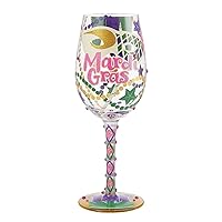 Designs by Lolita Mardi Gras Hand-Painted Artisan Wine Glass, 15 Ounce, Multicolor