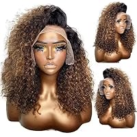 HD Transparent Lace Frontal Human Hair Wigs Kinky Curly Natural Black Wigs Glueless Wigs 150 Density Highlight 1B/427 Ombre Blond Color 13x6 HD Lace Front Wigs For Women Babyhair PrePlucked 24 Inch