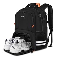 Ytonet Gym Backpack For Men Women, Travel Sports Track Backpack With Shoe Compartment USB Charging Port, Large Workout Laptop Backpack Water Resistant College Bag Fit 15.6 Inch, Camping, Black