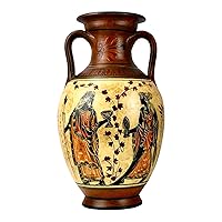 Ancient Greek Vase Amphora Goddess Athena & Aphrodite & God Dionysus 10.24'' Handmade Ceramic Red & Orange Round Vase