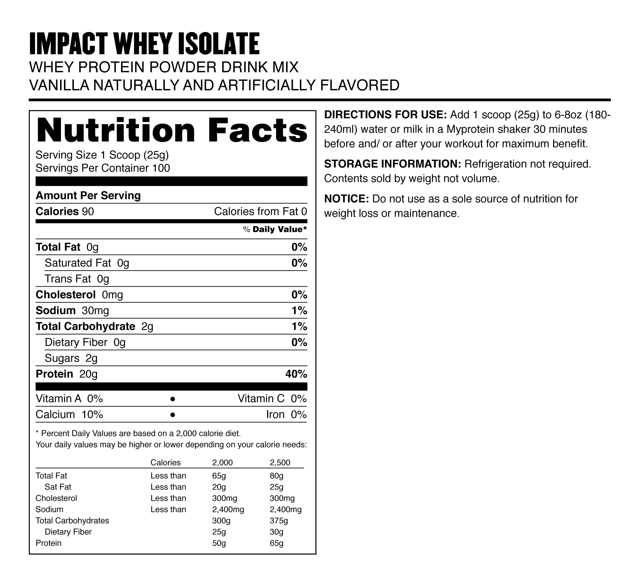 Myprotein Impact Whey Isolate powder - Vanilla 5.5 lbs. (100 Servings)