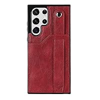 Protective Case for Samsung Galaxy S22 Ultra Leather Wallet Phone Case Stand Wrist Strap Phone Case Adjustable Wrist Strap Phone Case for Samsung Galaxy S22 Ultra Case Shell Cover (Color : Red)