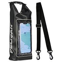 Pelican Marine IP68 Waterproof Dry Bag 2L - Roll Top Waterproof Backpack w/Phone Case/Pouch - Boating & Kayak Accessories - Essentials for Camping Swimming Beach Fishing Rafting Travel - Black