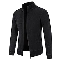 DuDubaby Winter Sweater Cardigan Men'S Plush Thickened Sweater Stand Collar Zipper Loose Warm Coat