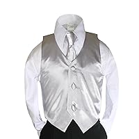 Unotux 2pc Boys Satin Silver Vest and Necktie Sets from Baby to Teen