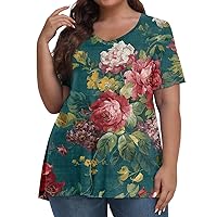 Women Plus Size Fall Clothing Plus Size Womens T Shirts Womens Blouses Women's Fashion Casual Short Sleeve Print V-Neck Pullover Tops Blouses 08-Green 5X-Large