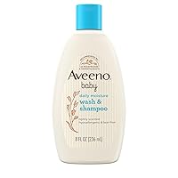 Aveeno Baby Daily Moisture Gentle Body Wash & Shampoo with Oat Extract, 2-in-1 Baby Bath Wash & Hair Shampoo, Tear- & Paraben-Free for Hair & Sensitive Skin, Lightly Scented, 8 fl. oz