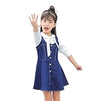 KIDSCOOL SPACE Little Girls Jean Overall Dress,Ripped Adjustable Denim Jumpers