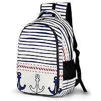 Navy Stripe and Anchors Laptop Backpack Multiple Compartments Travel Backpack Casual Shoulder Bag Fashion Computer Bag for Work Shopping