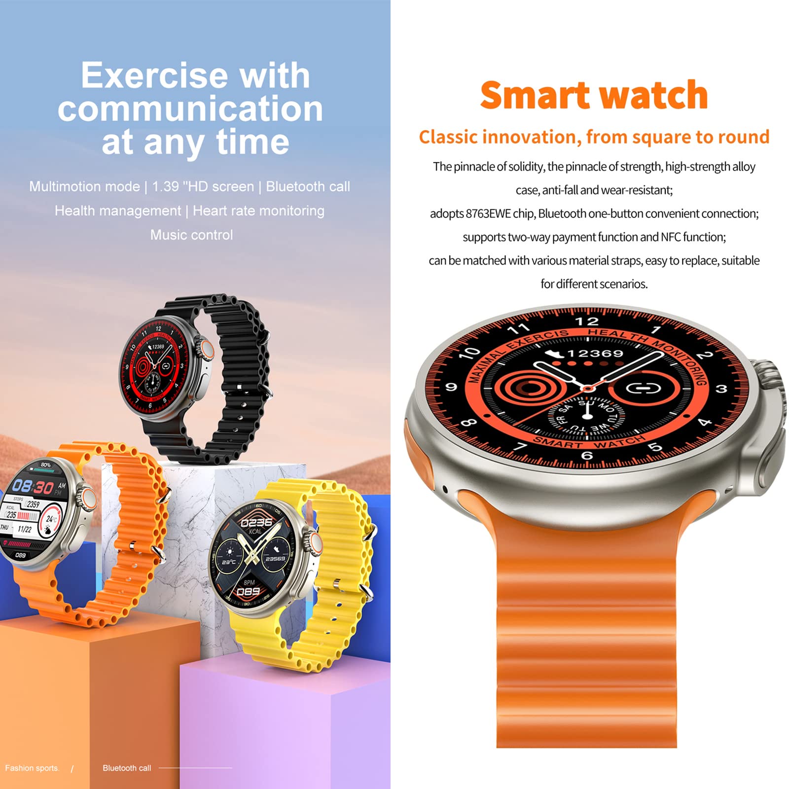 K9 Ultra Pro Round Smart Watch 1.39 Inch Sport Smartwatch Bluetooth Call NFC Waterproof Heart Rate Blood Oxygen Fitness Tracker (Black)
