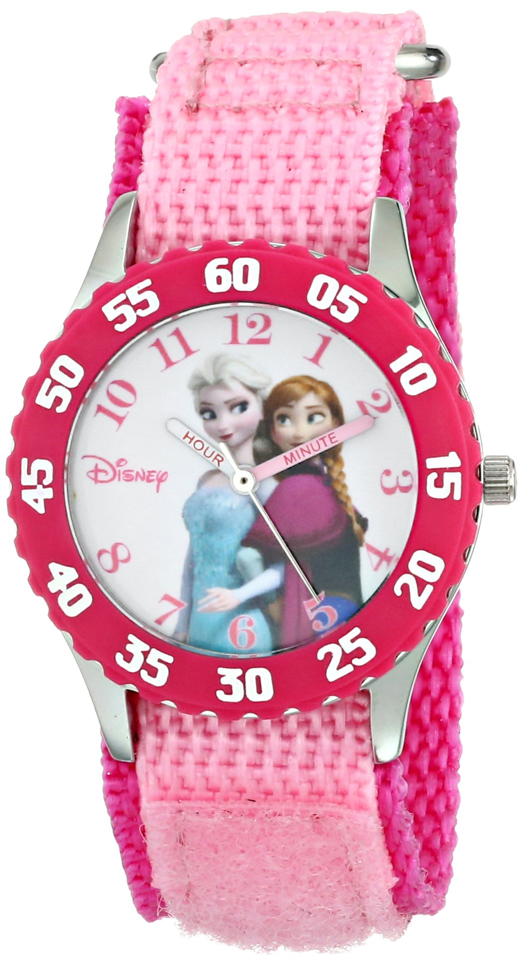 Disney Frozen Kids' Bezel Stainless Steel Time Teacher Analog Nylon Strap Watch
