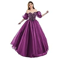 Women's Sweetheart Organza Quinceanera Dresses Ball Gown Off Shoulder Sequins Prom Dresses Sweet 15 Party Gowns