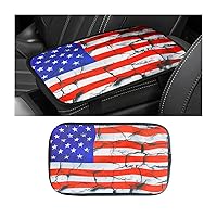 American Flag Center Console Pad, Auto Armrest Seat Box Cover for Women Men, Polyester Universal Cushion Protector Pad, Patriotic Car Interior Protection Accessories for Most Vehicle (Style D)