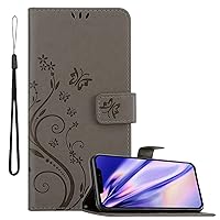 Book Case Compatible with Apple iPhone 13 in Floral Grey - Cover in Flower Design with Magnetic Closure, Stand Function and 3 Card Slots - Wallet Etui Pouch PU Leather Flip
