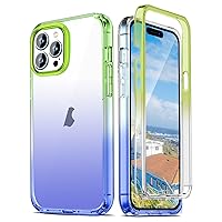 ORIbox for iPhone 14 Pro Max Case Green-Blue, Rugged Dual-Layer Design for Military-Grade Drop Protection, Transparent Shockproof Case for All Genders, 6.7 inch, 2 in 1, Gradient Green-Blue