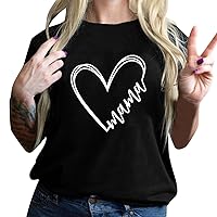 Graphic Tees for Women Trendy Crop Valentine's Day Fun Love Wave Print Fashion Loose Short Sleeved T Shirt Men