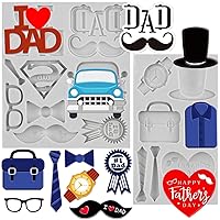 Father's Day Fondant Molds I Love DAD 3D Silicone Molds Watch T-shirt Mustache Tie Molds For Cake Decorating Cupcake Topper Candy Chocolate Gum Paste Polymer Clay Set Of 2