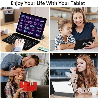 2023 Newest Android 11.0 Tablet, 2 in 1 Tablet 10.1 Inch, 4G Cellular Tablet with Keyboard, 64GB ROM + 4GB RAM, Octa-Core Processor, 2 Sim Slot, 13MP Camera, GPS/ WIFI/ Bluetooth/ Mouse/ Stylus(Black)
