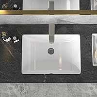 Undermount Bathroom Sink White - Sarlai 19.4 x 13.7 inch Rectangular Undermount Vessel Sink Modern White Ceramic Rectangle Sink, Vanity Sink Art Basin with Overflow, Interior Bowl Size 17.3